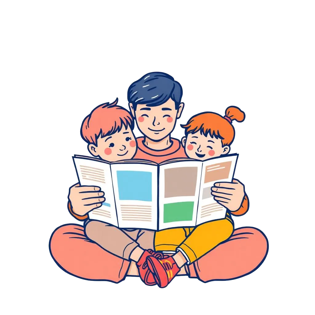 Illustration of a family reading their MyFamPak guide together